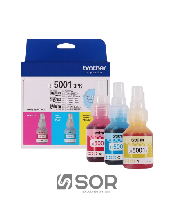 Botella de Tinta Brother BT50013PK Cyan Magenta Amarillo Alto Rendimiento
