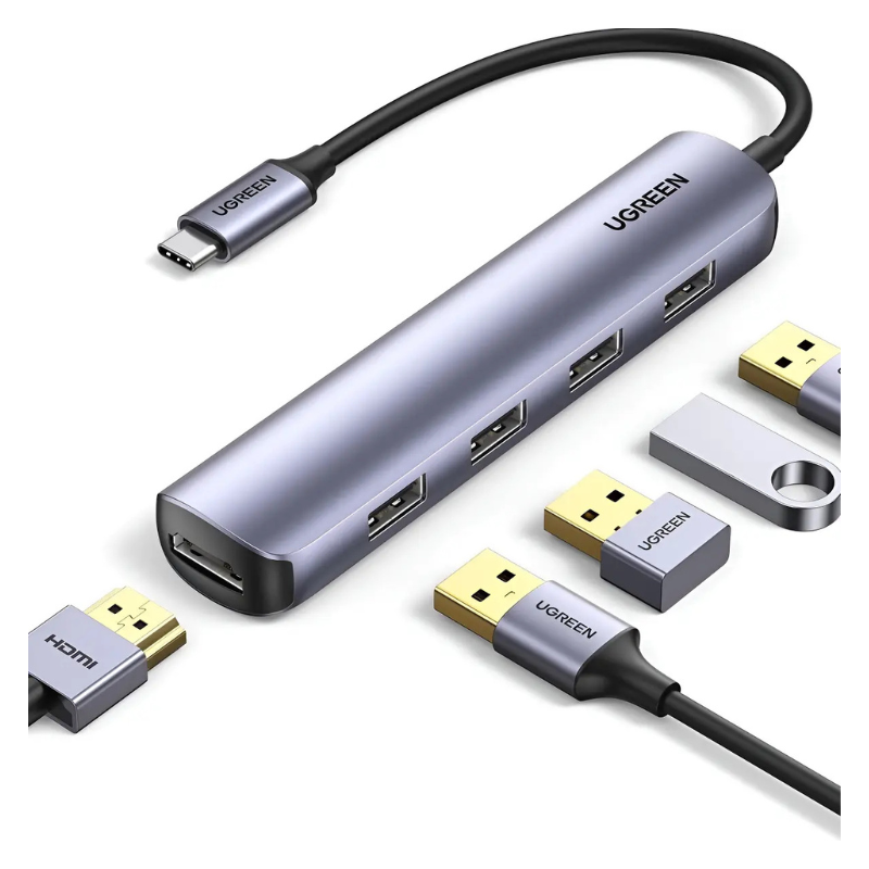 HUB USB TIPO C UGREEN 20197 CM417: ADAPTADOR HUB TIPO C - 4 PUERTOS USB3.0+H