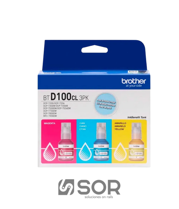 TINTA BROTHER 70994 BTD100CL3PK: ORGINAL PACK DE 3 BOTELLAS PARA MODELOS DCP-
