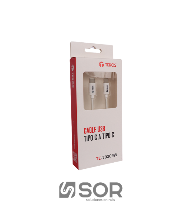 CABLE USB TEROS TE-70209W: TIPO C A TIPO C, 3A, 60W MÁX, BLANCO