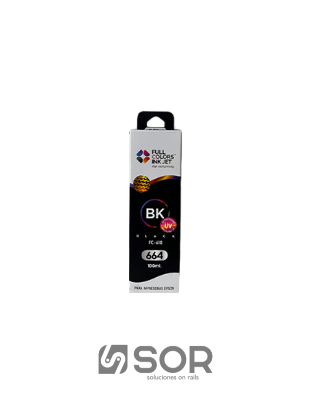 TINTA COMPATIBLE FULL COLOR FC-610 664: COLOR BLACK UV INK JET 100ML