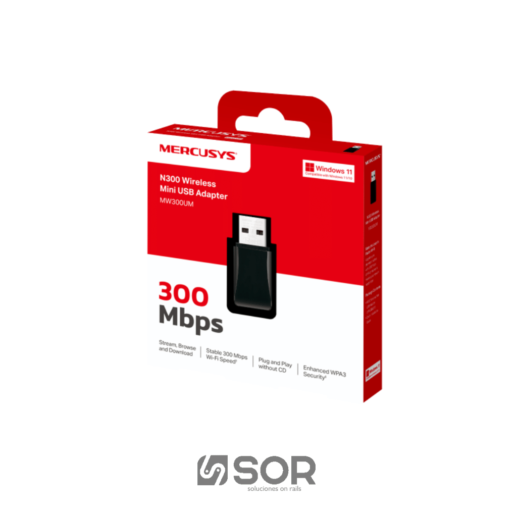 ADAPTADOR USB WIFI MERCUSYS MW300UM: MW300UM MINI ADAPTADOR USB INALÁMBRICO N
