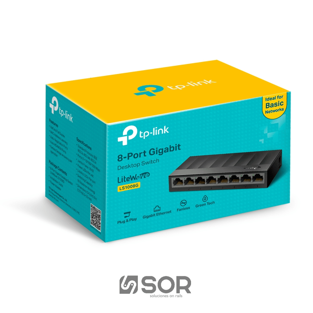 SWITCH TP-LINK LS1008G: 8 PUERTOS CASE PLASTICO GIGABIT