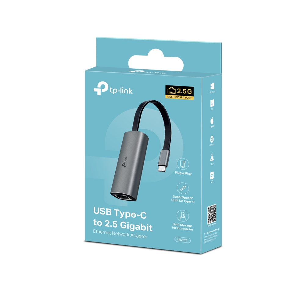 ADAPTADOR DE RED USB-C TP-LINK UE302C: USB-C A ETHERNET 2.5GBPS, USB 3.0, COMPATIBLE WINDOWS MAC
