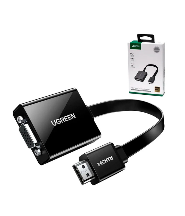 ADAPTADOR UGREEN MM103 HDMI A VGA 25 CM: HDMI MACHO, VGA HEMBRA, 1080P, COMPATIBLE