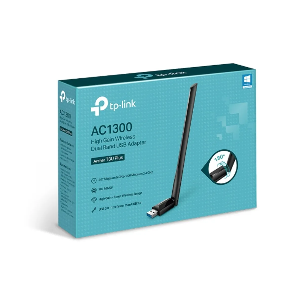 ADAPTADOR USB WIFI TP-LINK ARCHER T3U PLUS: AC1300, DOBLE BANDA, USB 3.0, WIFI 5