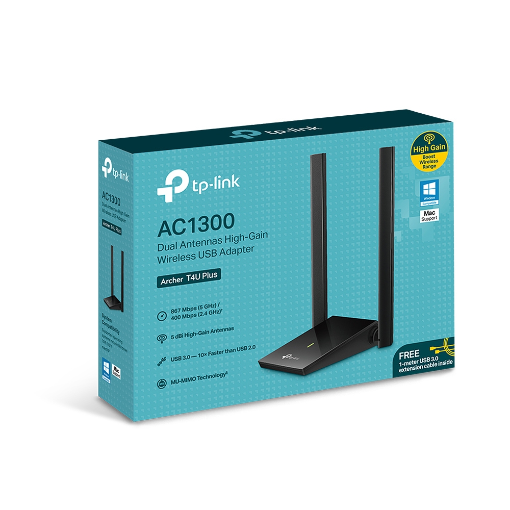 ADAPTADOR USB WIFI TP-LINK ARCHER T4U PLUS: AC1300, DUAL BAND, USB 3.0, 5DBI