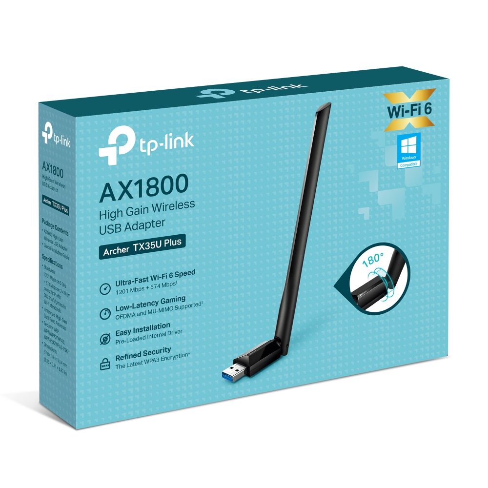 ADAPTADOR USB WIFI TP-LINK ARCHER TX35U PLUS: AX1800, USB 3.0, WIFI 6, 574 MBPS