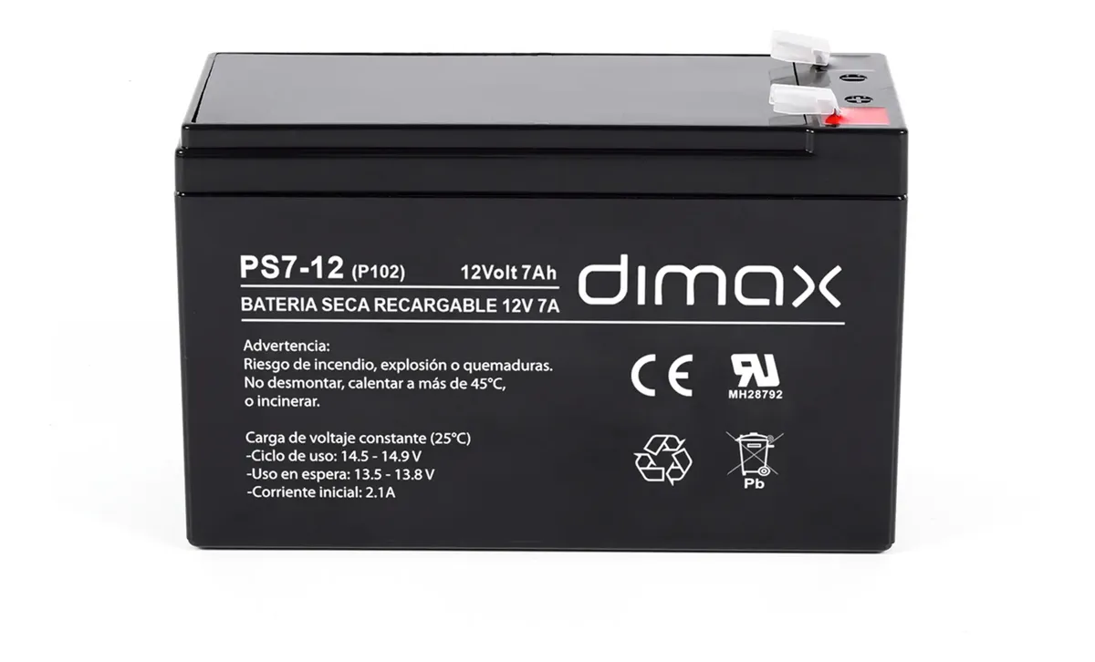 BATERIA SECA DIMAX BAT-12V7A: RECARGABLE 12 VOLTIOS 7 AMPERIOS, IDEAL PARA P