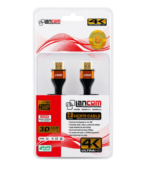 CABLE HDMI LANCOM ZZ-HAA90-3M: 32AWG 3M 4MM DELDADO CONECTOR DORADO