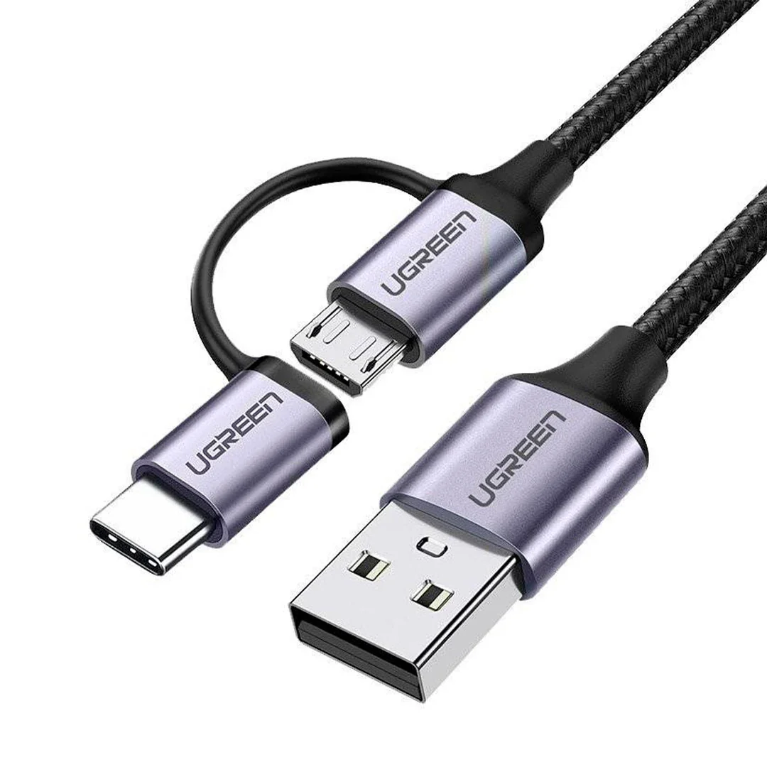 Cable UGREEN 30875 USB-A a Micro USB y USB-C 1m
