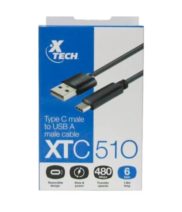 CABLE USB TIPO C XTECH XTC-510: 24 PIN USB-C (M) REVERSIBLE A USB (M) 2.0A