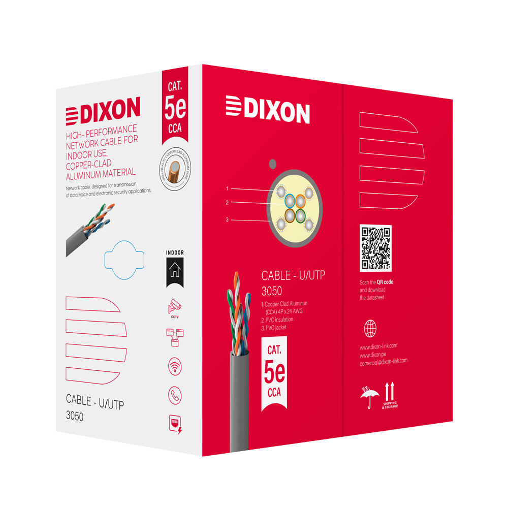Cable UTP Dixon 3050 CCA CAT5E 4P24AWG 305m Gris