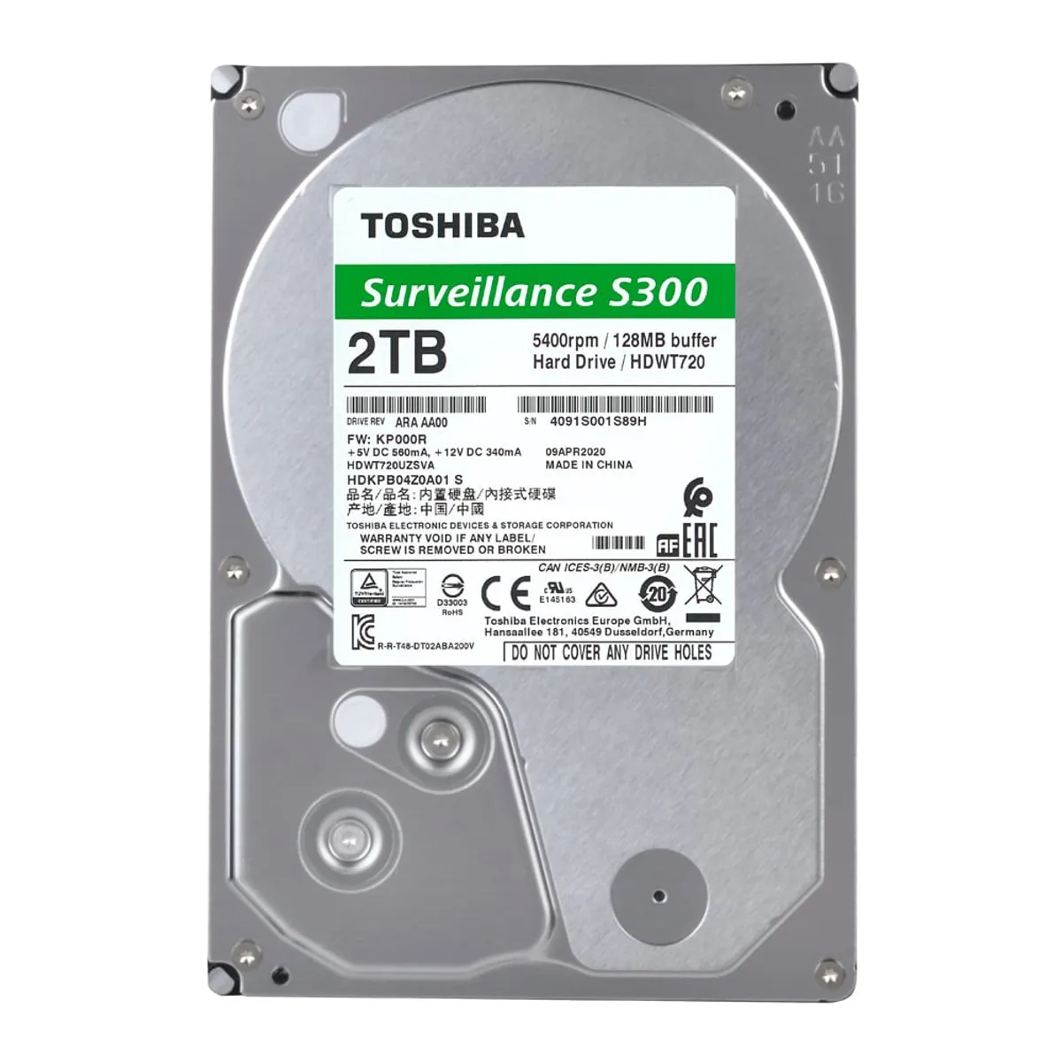 Disco Duro Toshiba S300 HDWT720UZSVA 2TB SATA 5400RPM 128MB 3.5"