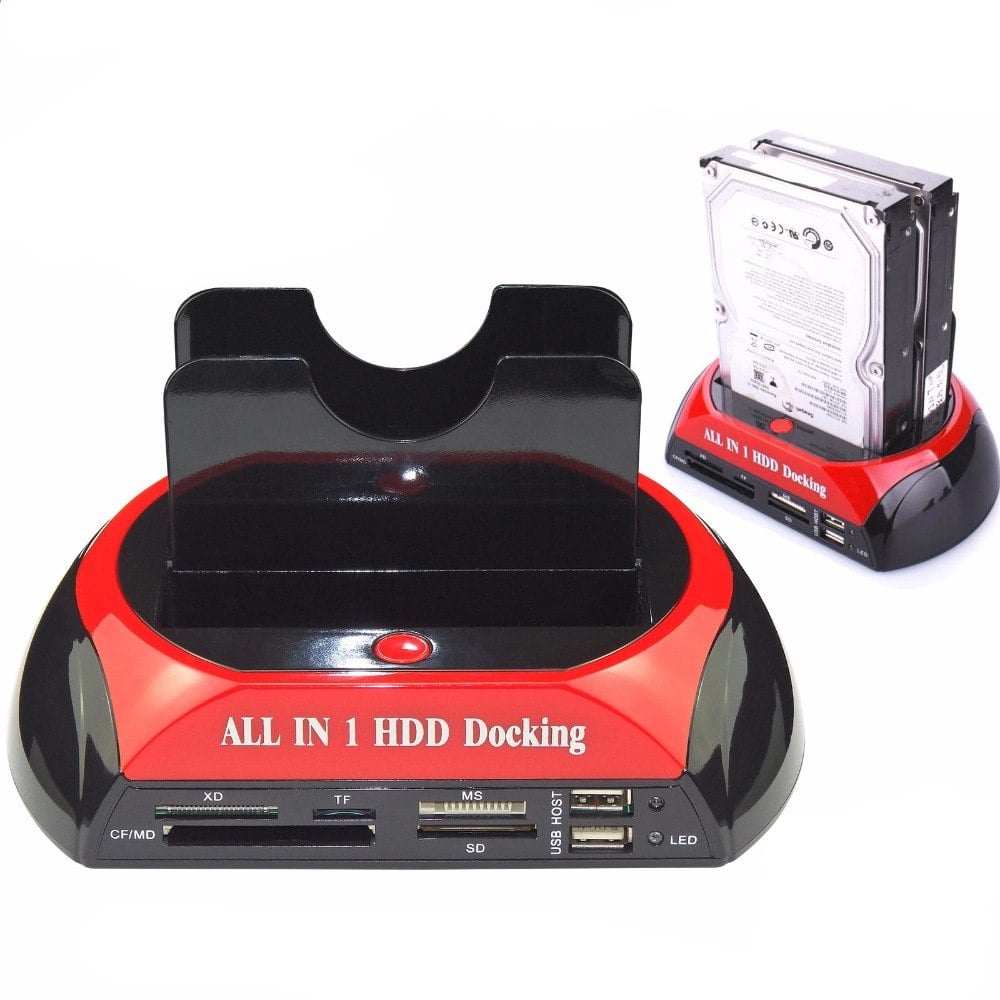 Estación Docking USB Dual 2.5" 3.5" SATA con Lector de Tarjetas SD MS TF para PC