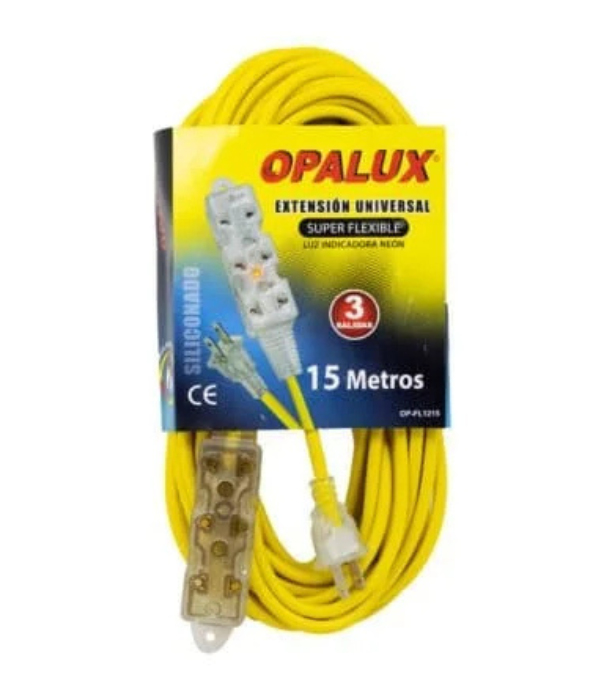 EXTENSOR VULCANIZADO OPALUX OP-FL1215: AMARILLA CON 3 TOMAS TRANSPARENTE SILI