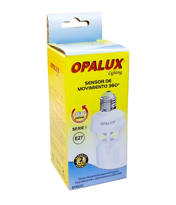 FOCO SENSOR OPALUX ST451C: 360° ROSCA E27 220-240VAC 6MTS