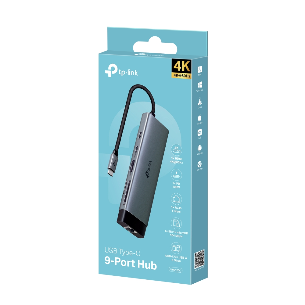 HUB USB TP-LINK UH9120C: 9 EN 1, TIPO C, HDMI, ETHERNET, LECTOR SD