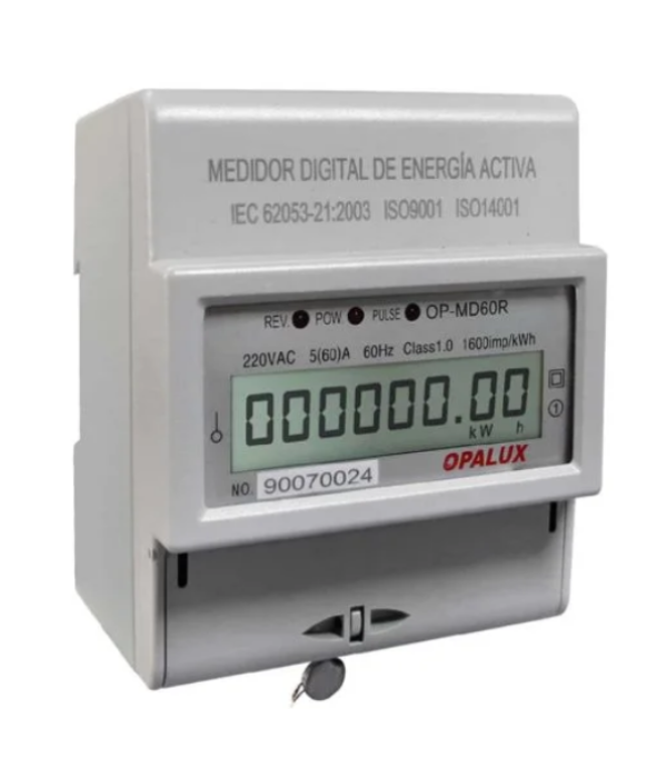 MEDIDOR DE ENERGÍA OPALUX OP-MD60R: MONOFÁSICO DIGITAL PARA RIEL 10(60A) 220V