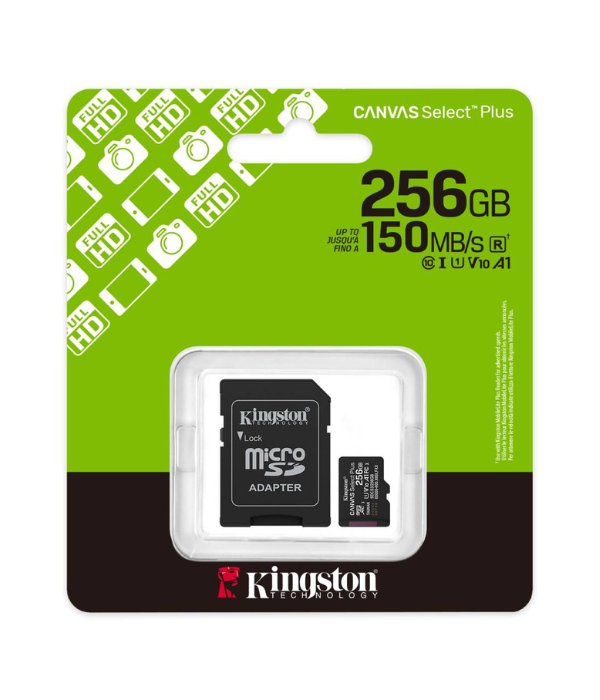 MEMORIA KINGSTON SDCS3/256GB CANVAS SELECT PLUS: 256GB MICROSD, UHS-I CLASE 10, 150MB/S