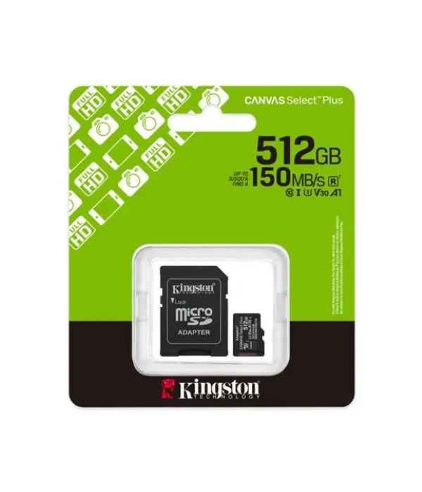 MEMORIA KINGSTON SDCS3/512GB CANVAS SELECT PLUS: 512GB MICROSD, UHS-I CLASE 10, 150MB/S