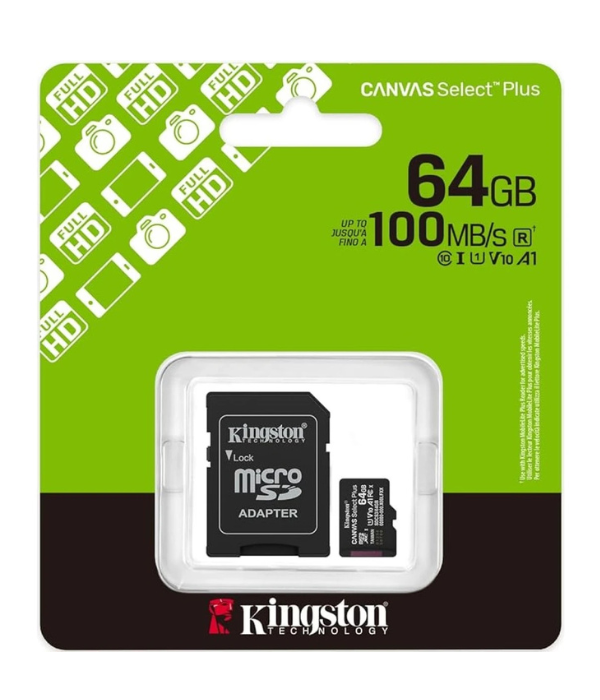 MEMORIA KINGSTON SDCS3/64GB: 64GB MICROSDHC, CLASE 10, 100MB/S, INCLUYE ADAPTADOR