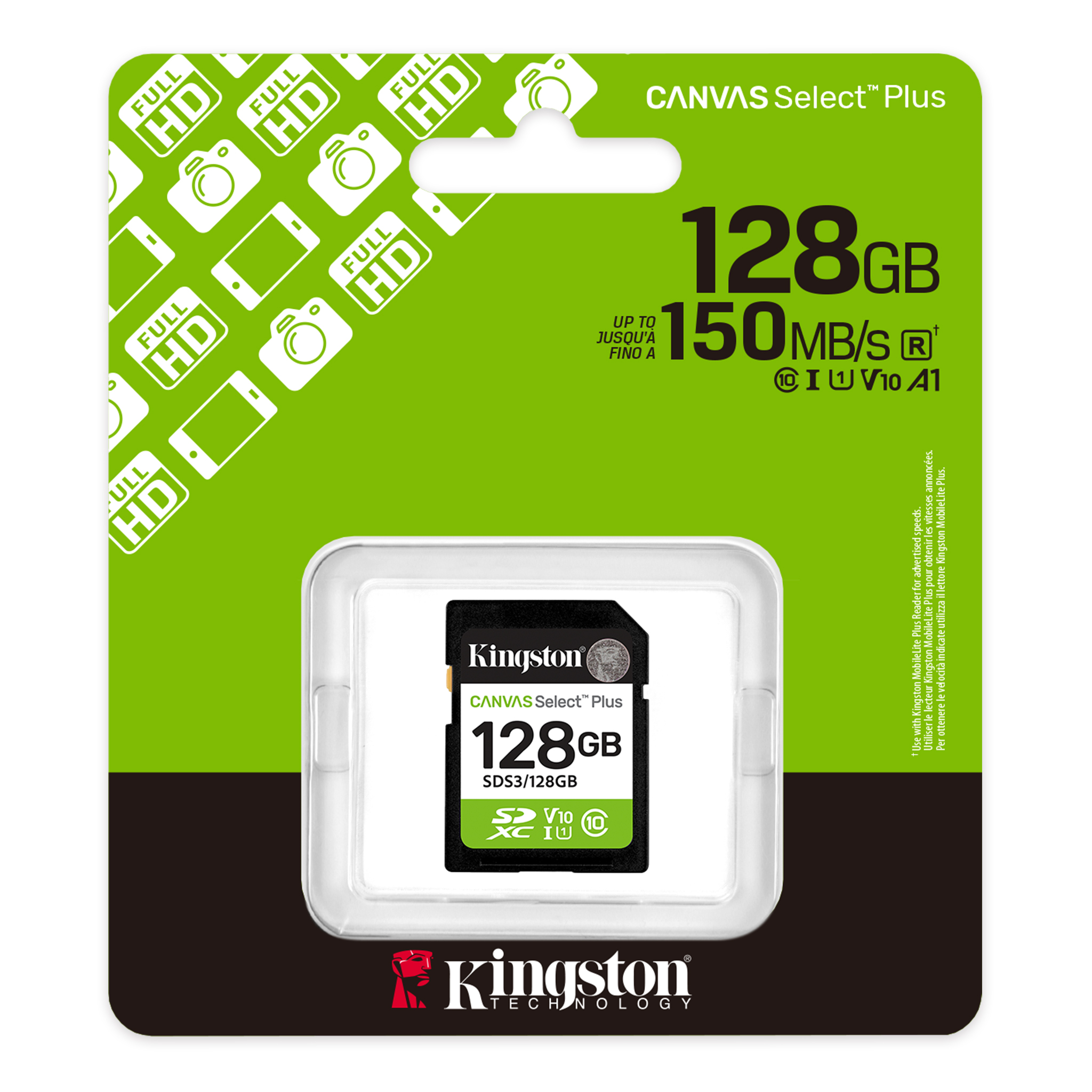 MEMORIA SD KINGSTON SDS3/128GB: SDXC KINGSTON CANVAS SELECT PLUS - 128GB - CL