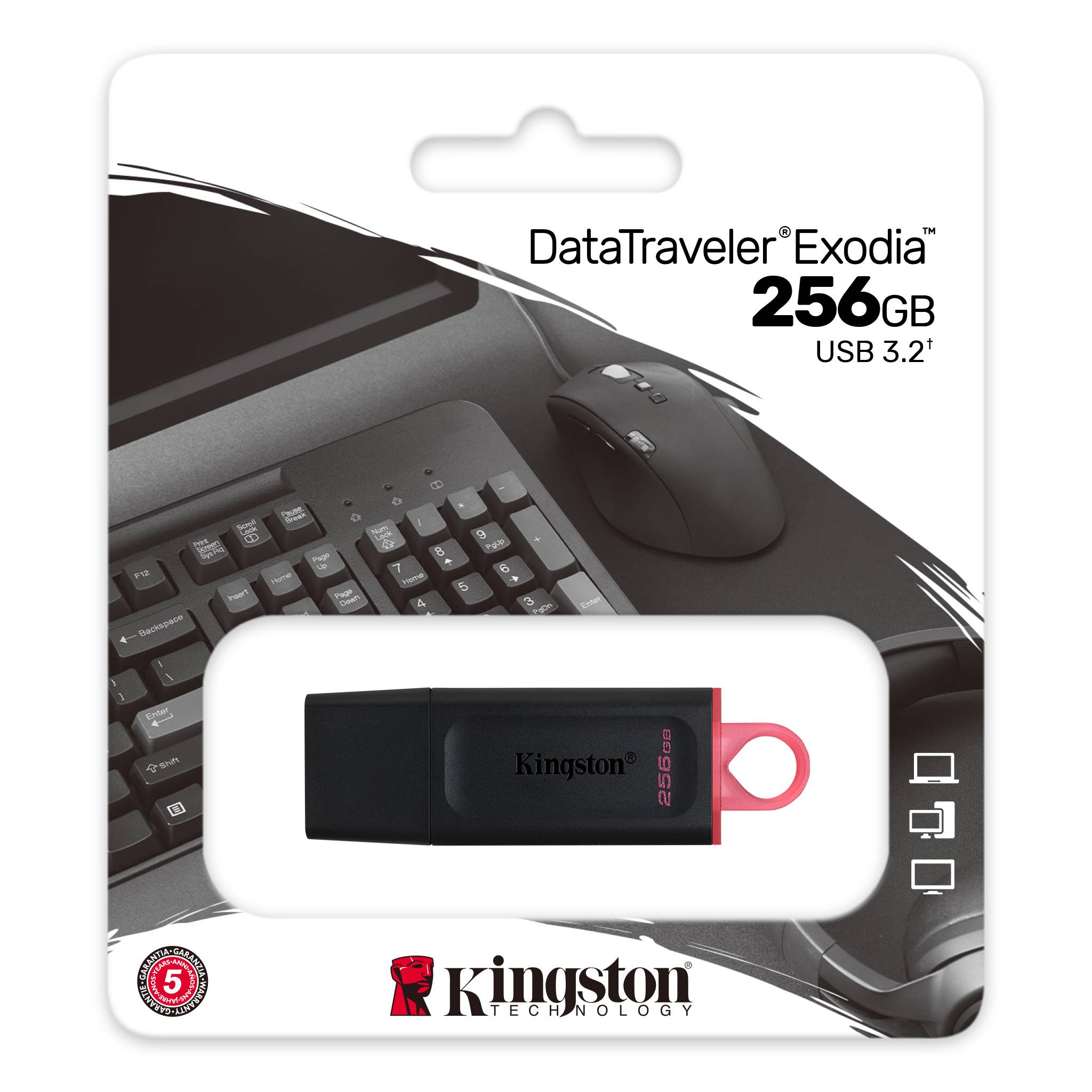 MEMORIA USB KINGSTON DTX/256GB DATATRAVELER EXODIA: 256GB, USB 3.2 GEN1, ROJO, NEGRO