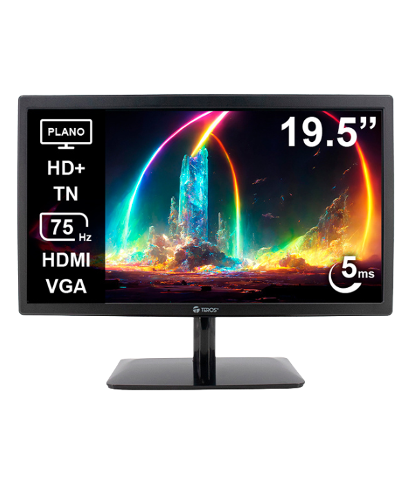 MONITOR TEROS TE-1915S: 19.5" HD+ TN, 75HZ, 5MS, HDMI, VGA, PARLANTES