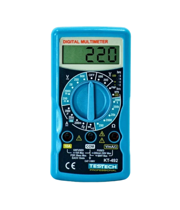 MULTITESTER TESTECH KT-492: C/PROBADOR LED ONDA CUADRADA AC/DC 600V / RESISTE