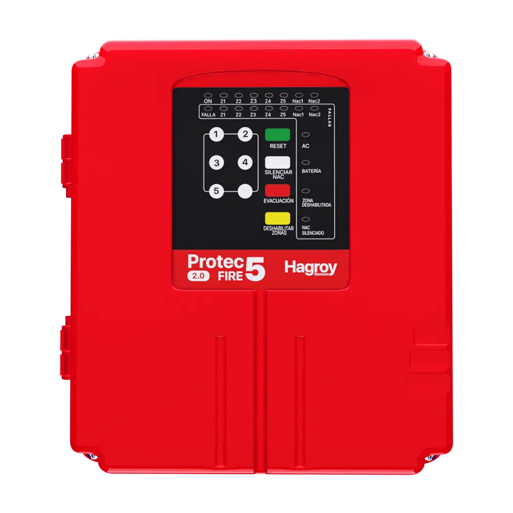 PANEL DE ALARMA HAGROY HG-PTFIRE5-220: CONVENCIONAL DE 5 ZONAS SMD/THD 220 VA