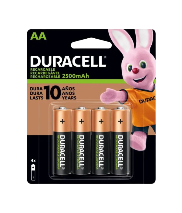 PILA RECARGABLE DURACELL AA: DE 2500 MAH PACK (4 UNIDADES)