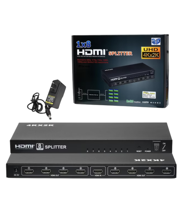 Splitter HDMI High Full Max HFM-S-26 1x8 2K4K Amplificado con Fuente