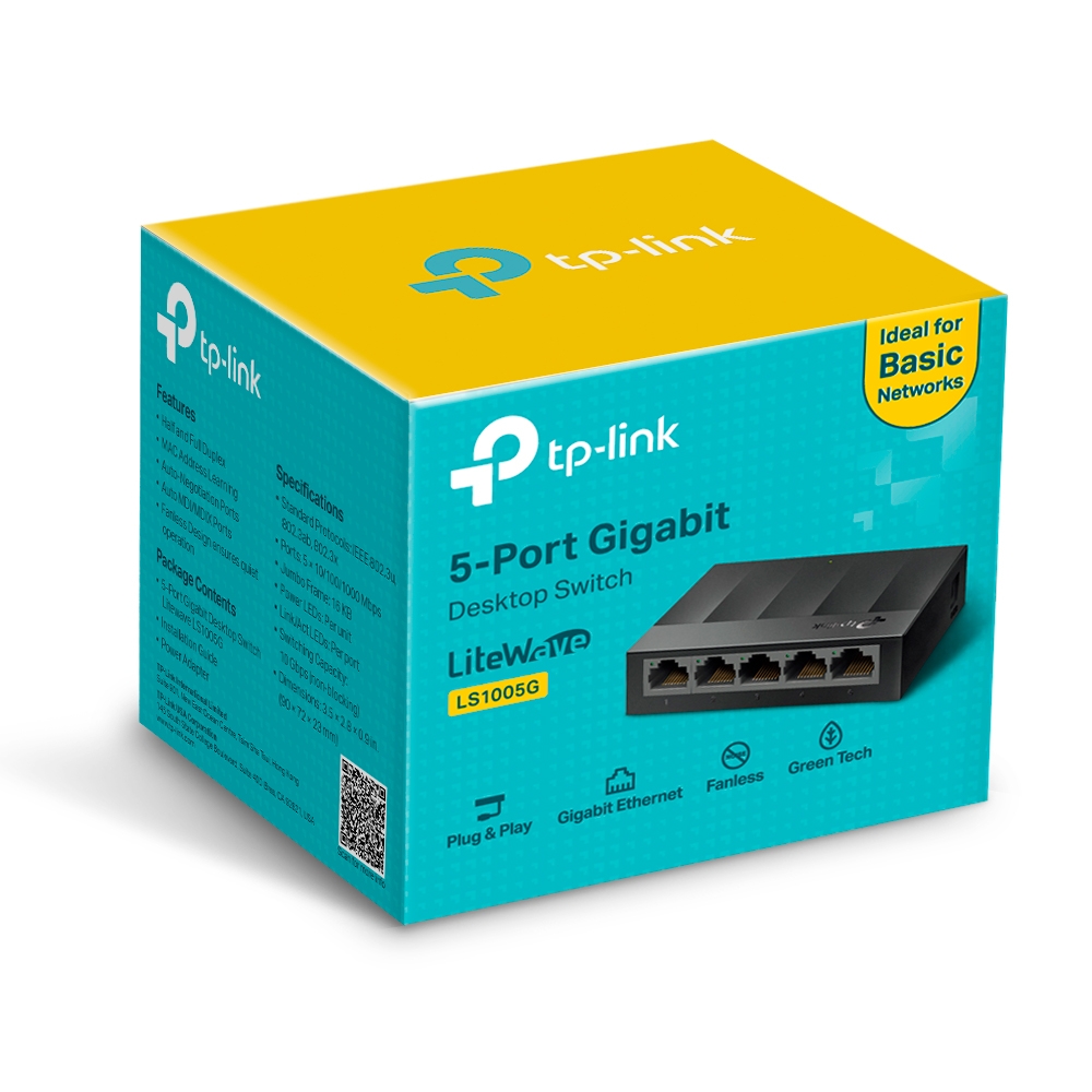 SWITCH TP-LINK LS1005G LITEWAVE: 5 PUERTOS GIGABIT, 10GBPS, NO ADMINISTRABLE, PLASTICO