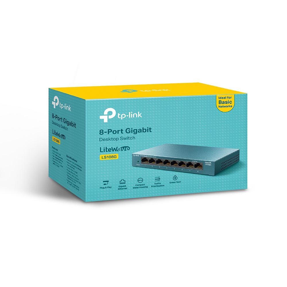 SWITCH TP-LINK LS108G LITEWAVE 8 PUERTOS: GIGABIT, METALICO, DESKTOP, 16Gbps
