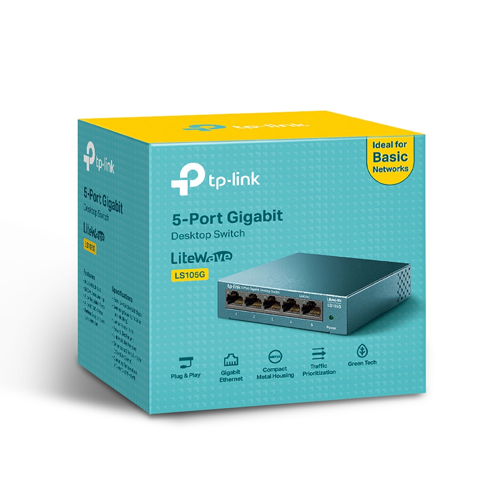 SWITCH TP-LINK METALICO LS105G: SWITCH SOBREMESA 5-PUERTOS 10/100/1000MBPS