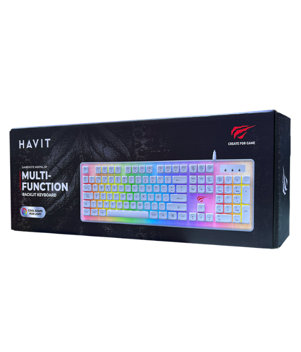 TECLADO GAMER HAVIT KB876L-SP: 105 TECLAS; COLOR BLANCO; CONEXIÓN USB CABLE 1