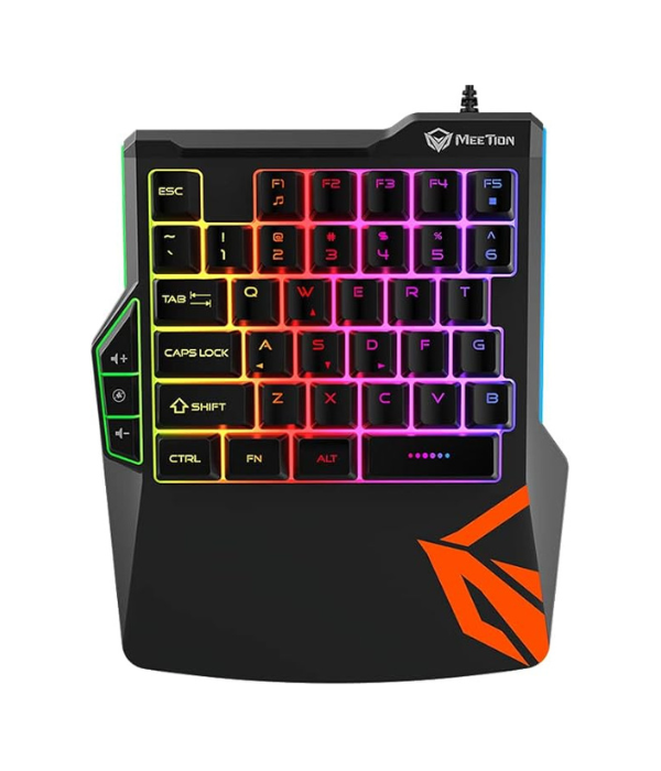 TECLADO GAMER MEETION KB015: TECLADO ONE HANDED GAMING KEYBOARD, LED RAINBOW